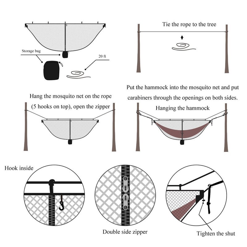 Wecamture Hammock Bug Mosquito Net XL 11x4.6FT No-See-Ums Polyester Fabric for 360 Degree Protection Dual Sided Diagonal Zipper for Easy Access Fits All Hammocks - Image 2